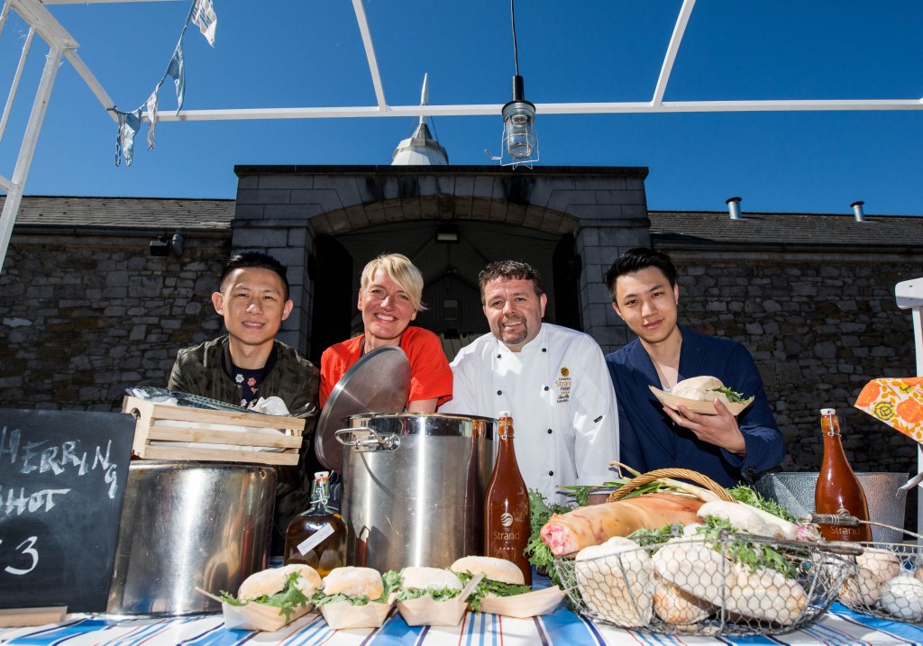 07.06.2016 REPRO FREE For one night only, the historic Limerick Milk Market is being transformed into a street food mecca for ‘Urban Food Fest’, as producers, market traders, restaurants, and hotels come together for a unique Limerick food event. Launching the event at the Milk Market were, Ryon Wen and Chao Wan from Kyoto Sushi, Kirsti O'Kelly from Silver Darlings and Tom Flavin, Executive Chef Limerick Strand Hotel. The event on the evening of Thursday June 16th will be open to the public with free entry, and guests will purchase tokens as currency to enable them to sample taster plates from various stalls (€15 for 5 tokens). A family friendly event, Urban Food Fest will take place in the Milk Market from 6pm until 10pm as the venue will be transformed to create a unique and festive evening atmosphere that will showcase some of the best food and drink Limerick has to offer. Picture: Alan Place For more information contact: Olivia O’Sullivan 087-2753477 limkfoodgroup@gmail.com